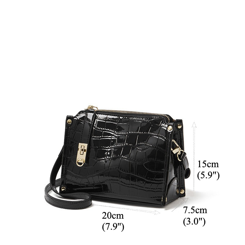 Women's Glossy Croc-Embossed Cowhide Structured Satchel