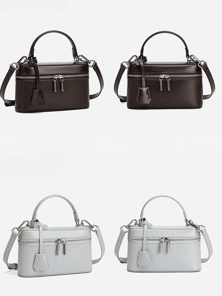 Women's Genuine Leather Square Box Bag with Adjustable Strap