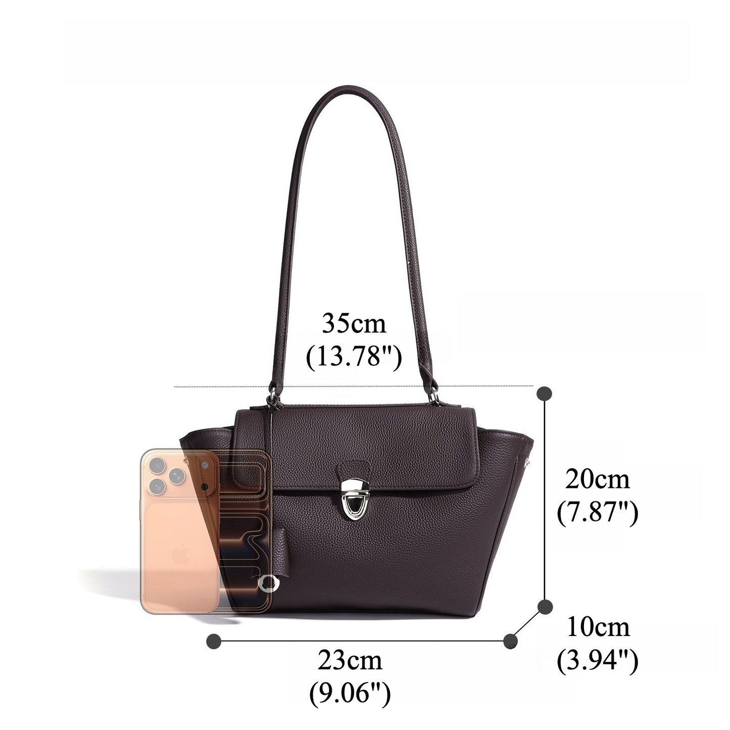 Women's Pebbled Cowhide Winged Flap Tote with Detachable Strap
