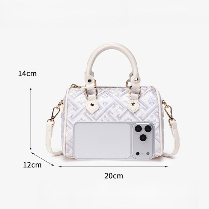 Women's Oriental Brocade Mini Boston Bag with Convertible Strap