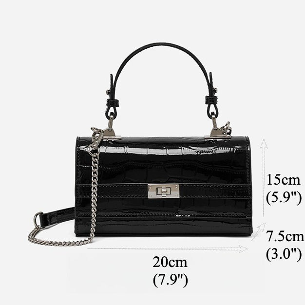 Women's Glossy Croc Cowhide Twist-Lock Envelope Bag