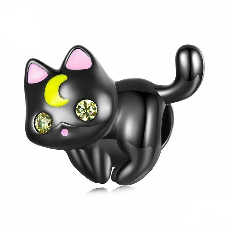 “Moonlit Cat” S925 Sterling Silver Zircon Halloween Bead