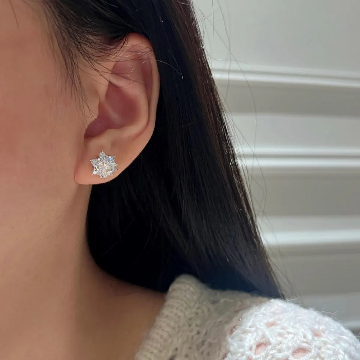Starlight Crown Stud Earrings – 925 Sterling Silver Moissanite, Starburst Design, Gift Ready