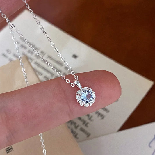 Blue Blossom Necklace & Ring Set – 925 Sterling Silver Blue Cubic Zirconia, Adjustable, Gift Ready