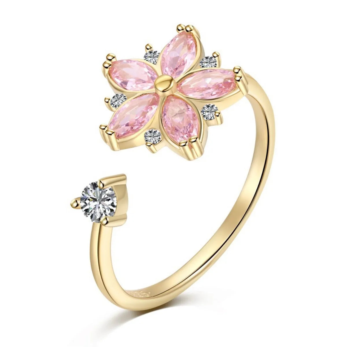 Blooming Spin 925 Silver Rotating Pink Blossom Ring – Adjustable & Playful