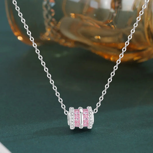 Pink Fortune Bead 999 Silver Necklace with Zircon – Elegant & Adjustable