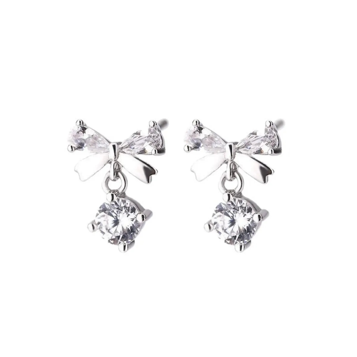 Hepburn Bow 999 Silver Bow Stud Earrings with Zircon – Chic & Elegant