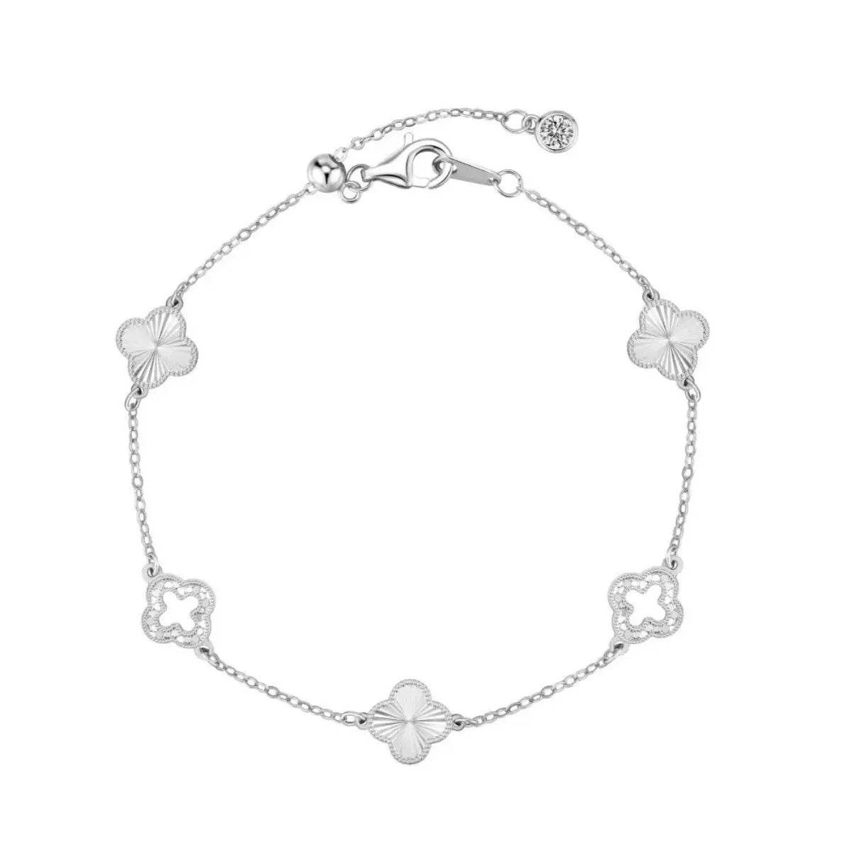 Luster Clover 925 Sterling Silver Necklace and Bracelet Set Laser Cut Clover Jewelry Set
