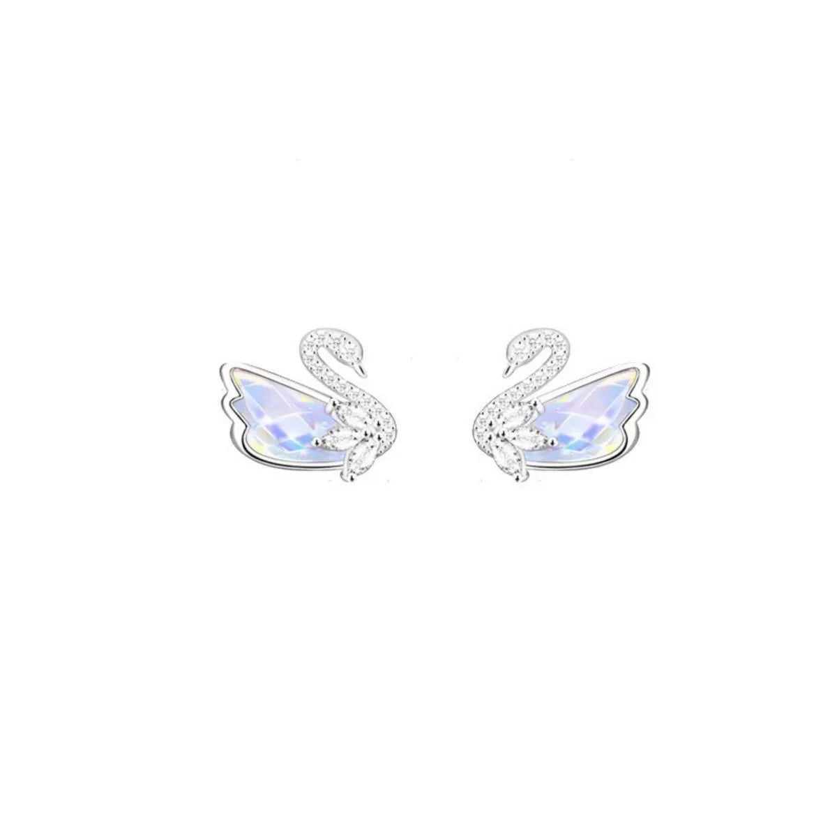 925 Sterling Silver Iridescent Swan Jewelry Set Crystal Necklace Earrings Bracelet