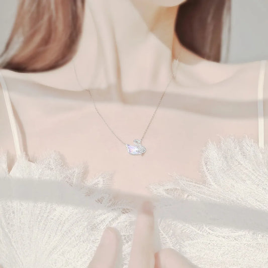 925 Sterling Silver Iridescent Swan Jewelry Set Crystal Necklace Earrings Bracelet