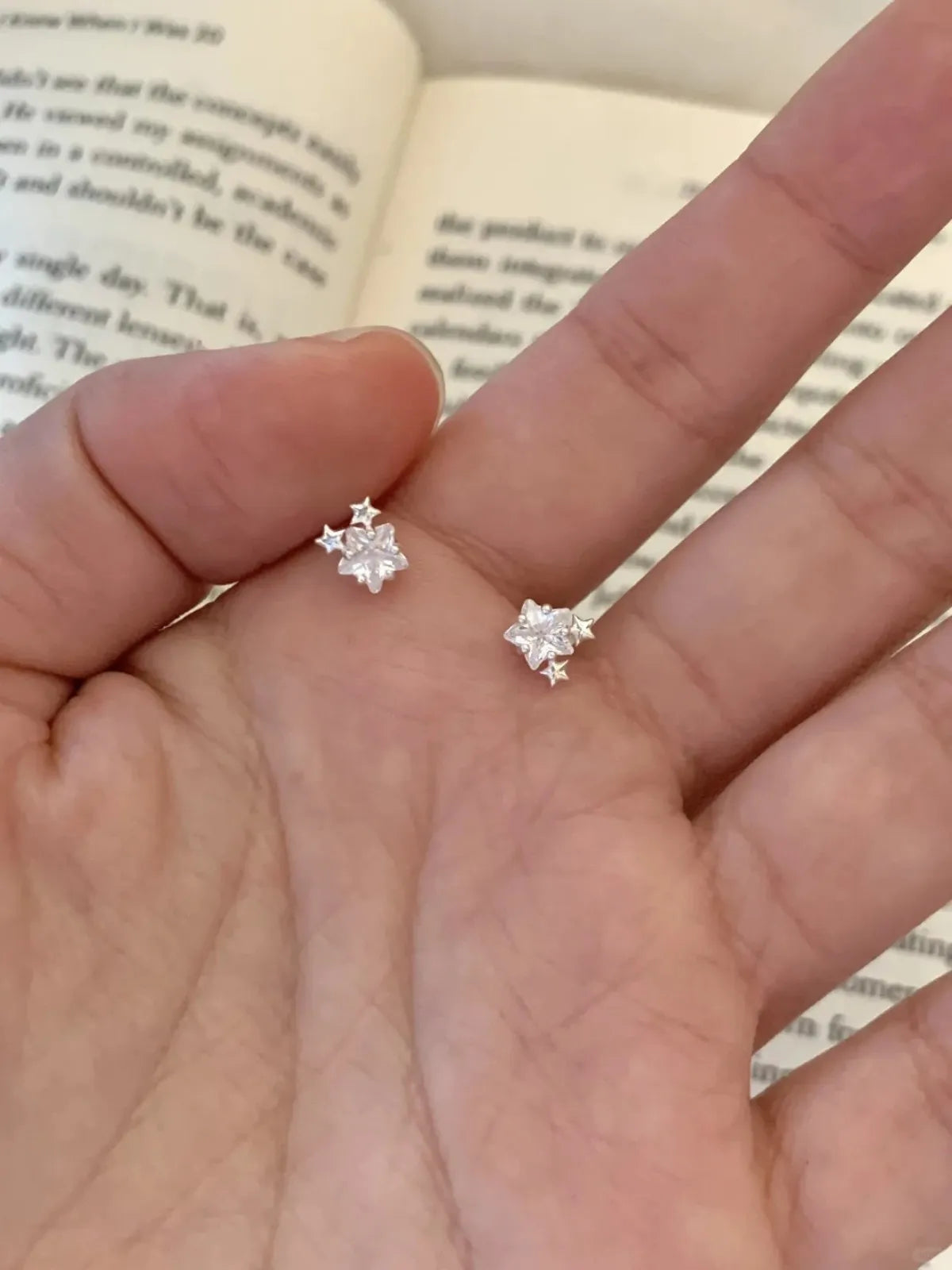 999 Pure Silver Star Stud Earrings Japanese Style Minimalist Elegant