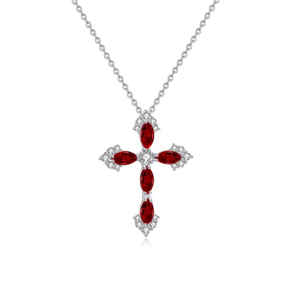 925 Sterling Silver Topaz-Blue Cross Pendant Necklace Adjustable Mystical Jewelry