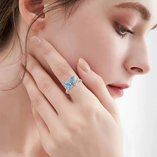 925 Sterling Silver Adjustable Butterfly Ring Movable Wings Zircon
