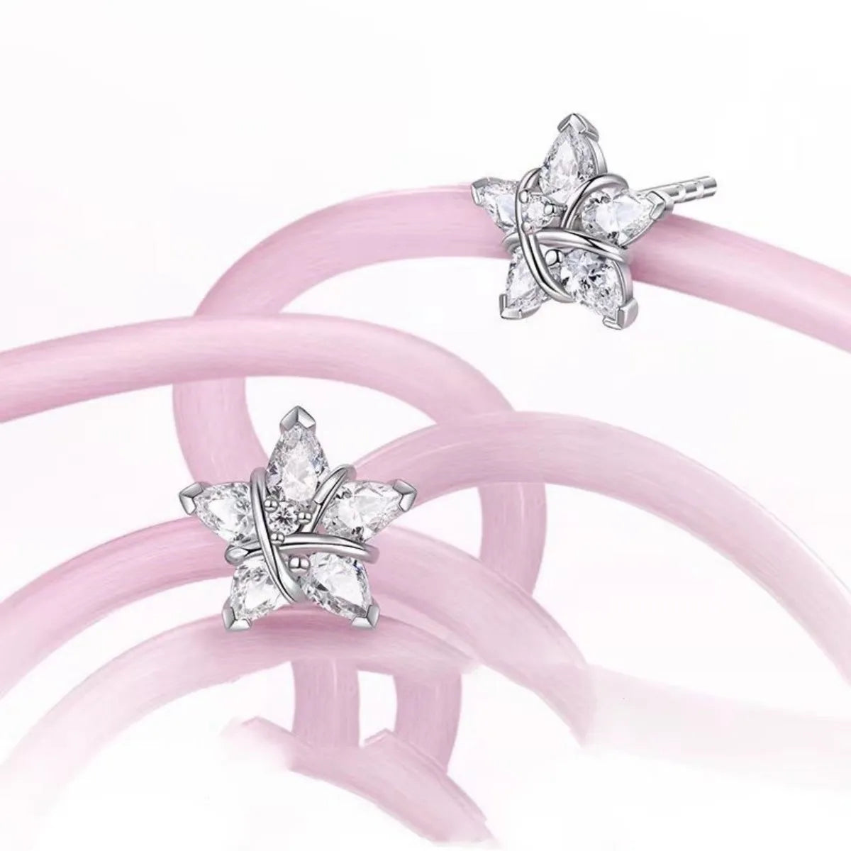 925 Sterling Silver Wishing Star Jewelry Set Necklace Earrings Bracelet
