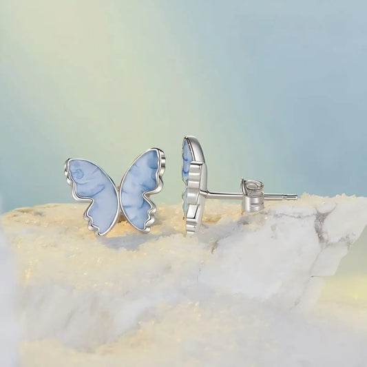925 Sterling Silver Blue Enamel Butterfly Jewelry Set Earrings Ring Bracelet