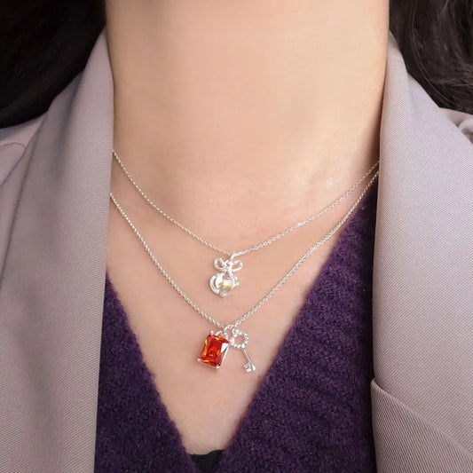 925 Sterling Silver Crystal Key Pendant Necklace – Adjustable & Elegant