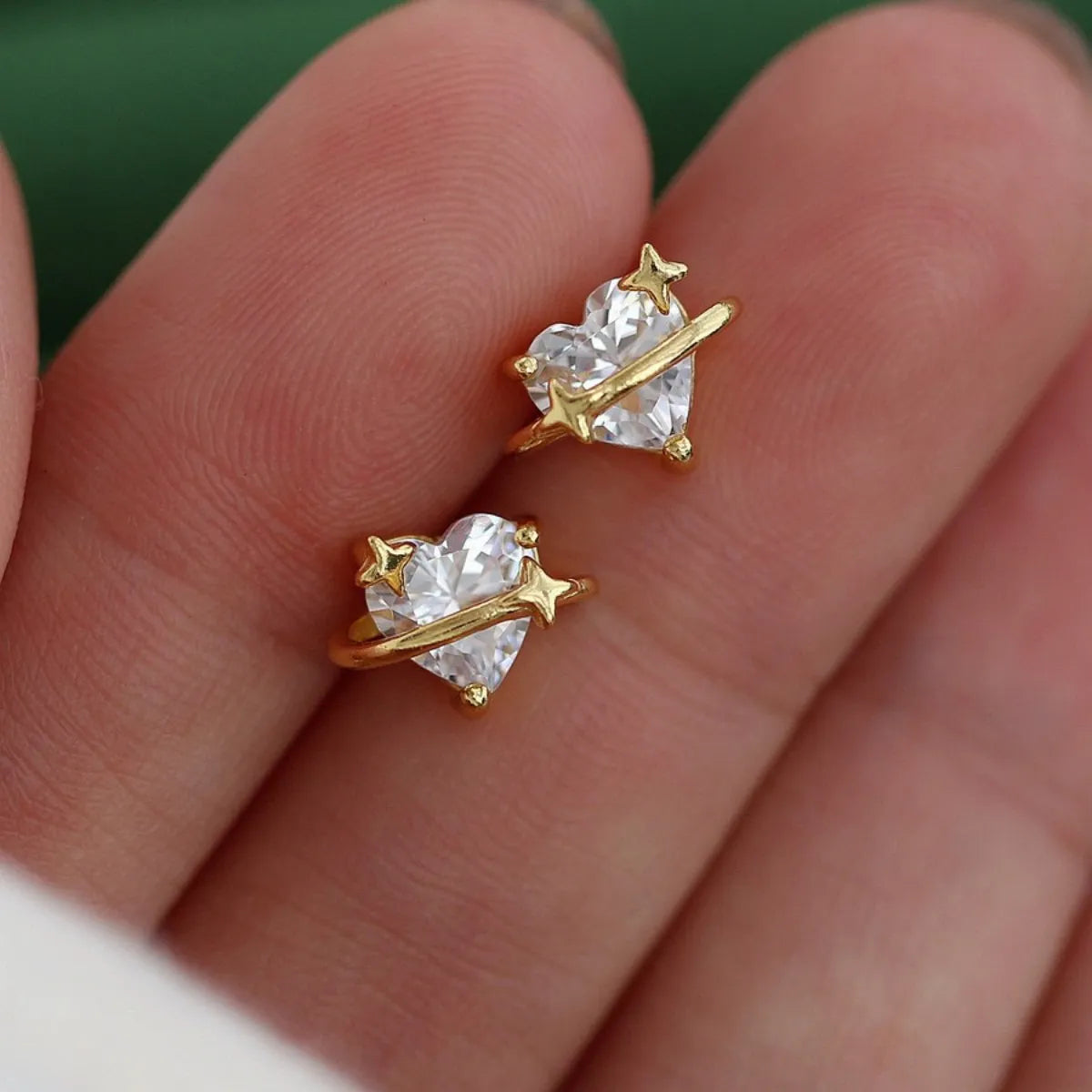 999 Pure Silver Heart Zircon Earrings – Sweet & Delicate Studs