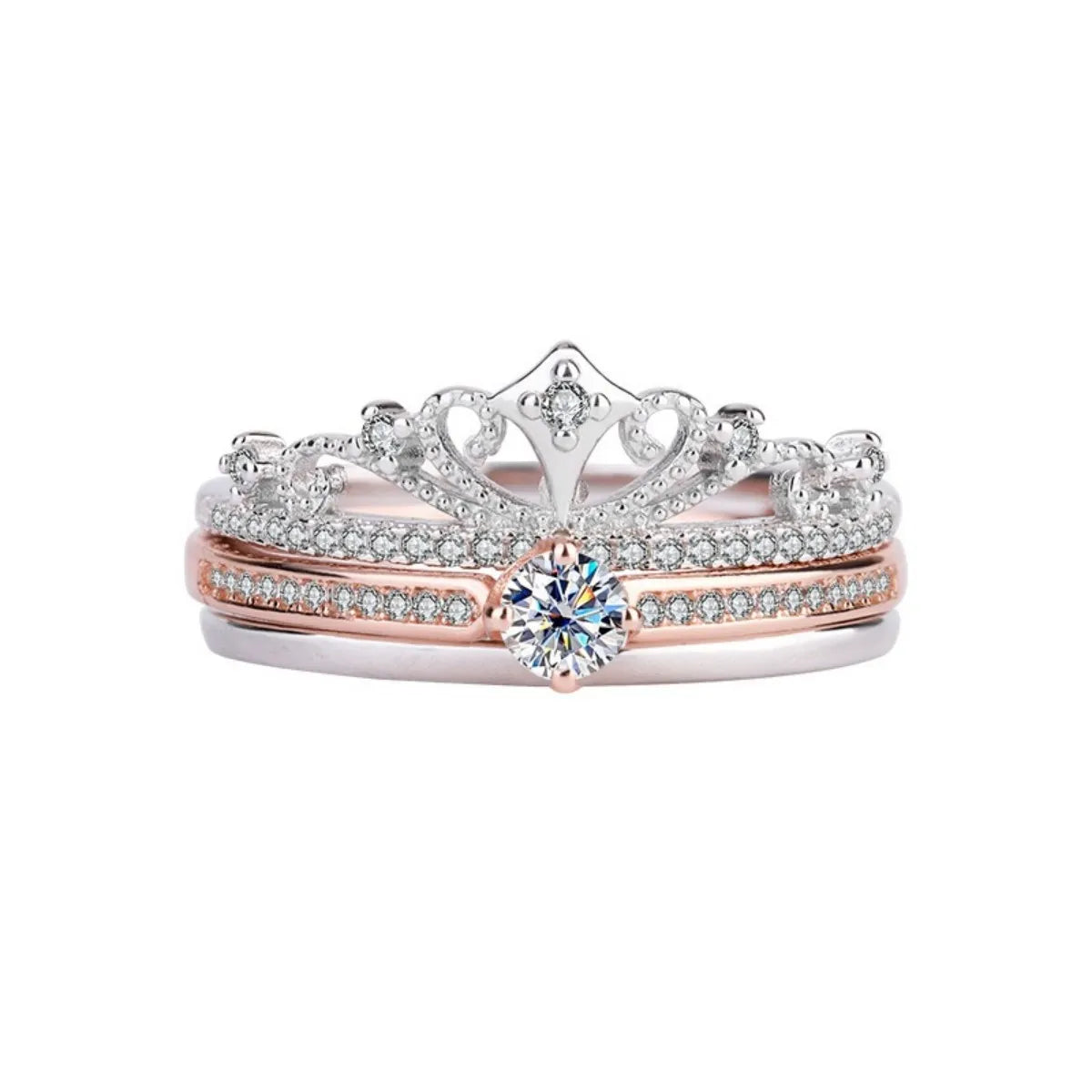 S925 Castle Empress 2-Piece Moissanite Ring Set – Crown Style