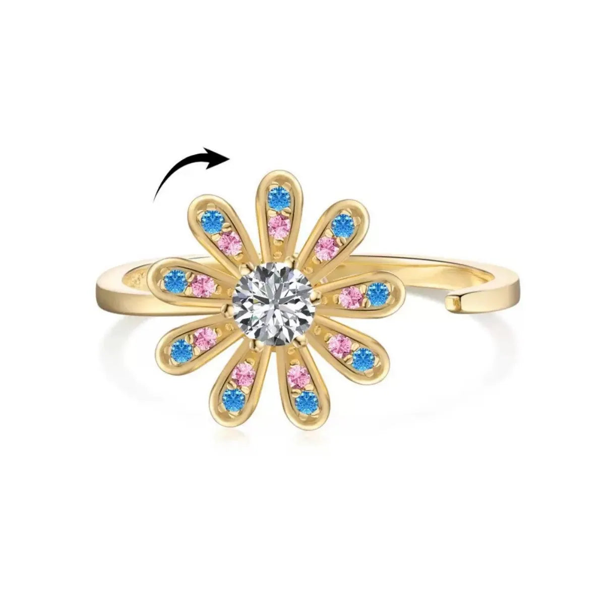 925 Silver Rotating Flower Ring Adjustable Stress Relief Spinner