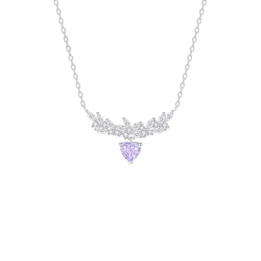 925 Silver Purple Heart Necklace Zircon Pendant Elegant