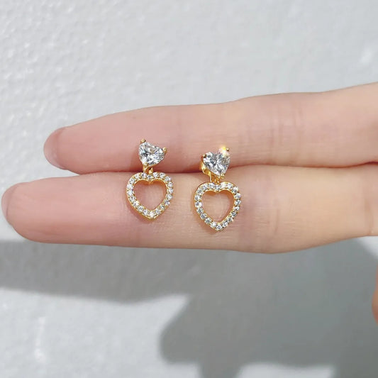 S925 Sterling Silver Hollow Heart Earrings with Movable Inner Heart