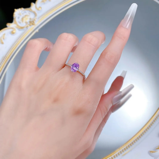 925 Sterling Silver Oval Lavender Solitaire Ring with Pavé Band Gift Ready