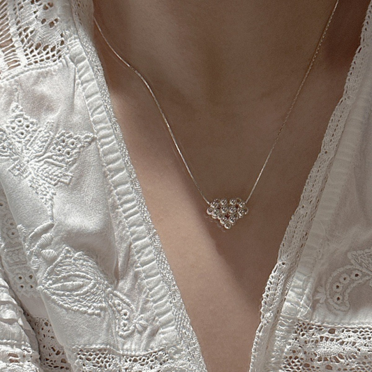 S925 Sterling Silver Beaded Heart Necklace Adjustable 45+5 cm