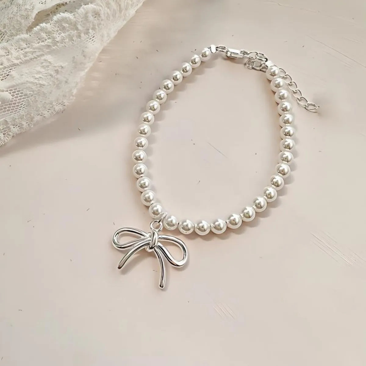 S925 Sterling Silver Bowknot Pearl Bracelet Adjustable Elegant Design