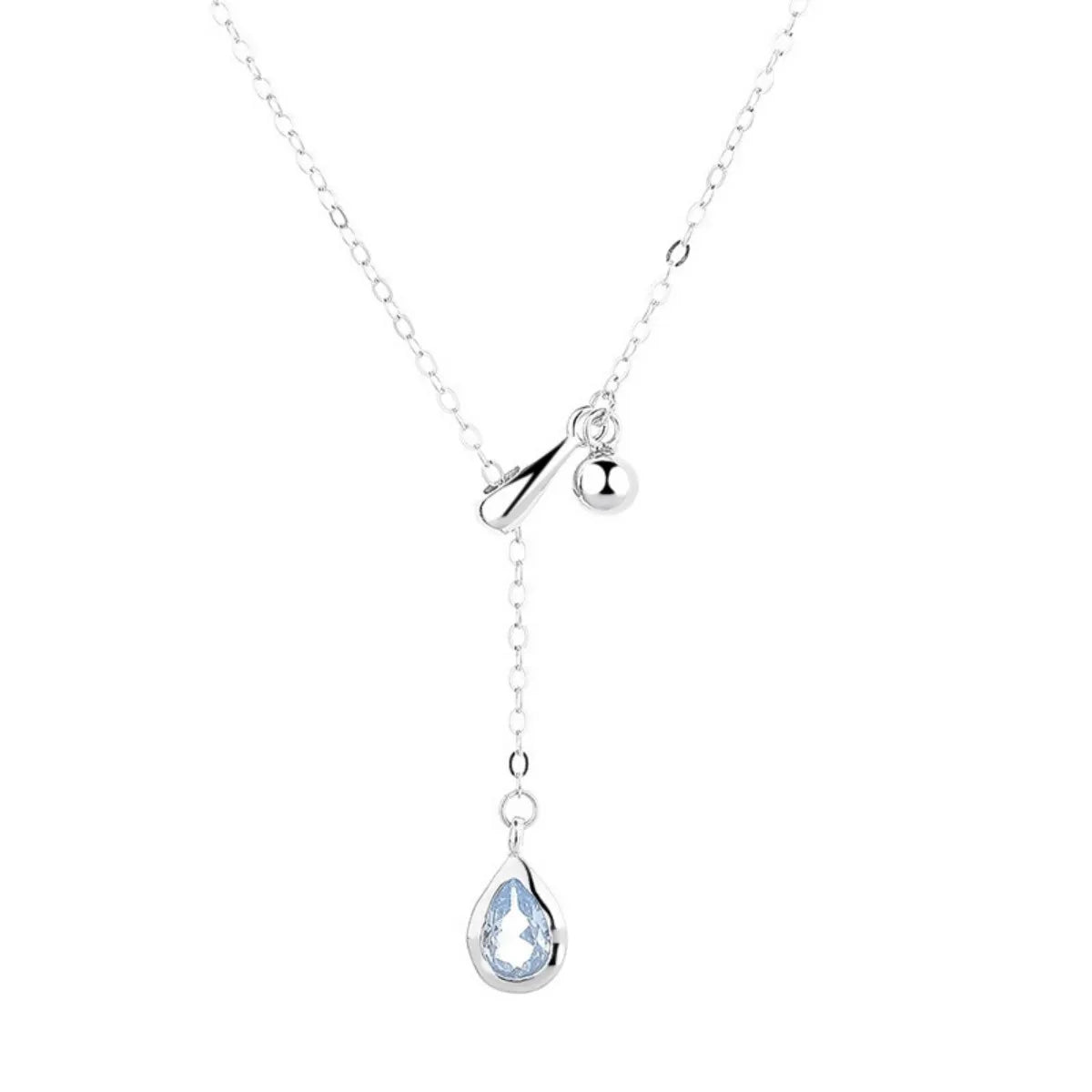 S925 Sterling Silver Teardrop Aquamarine Necklace Adjustable 38-45 cm