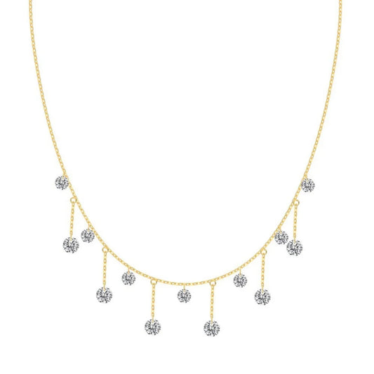 S925 Sterling Silver Tassel Necklace Crystal Pendant Adjustable Chain