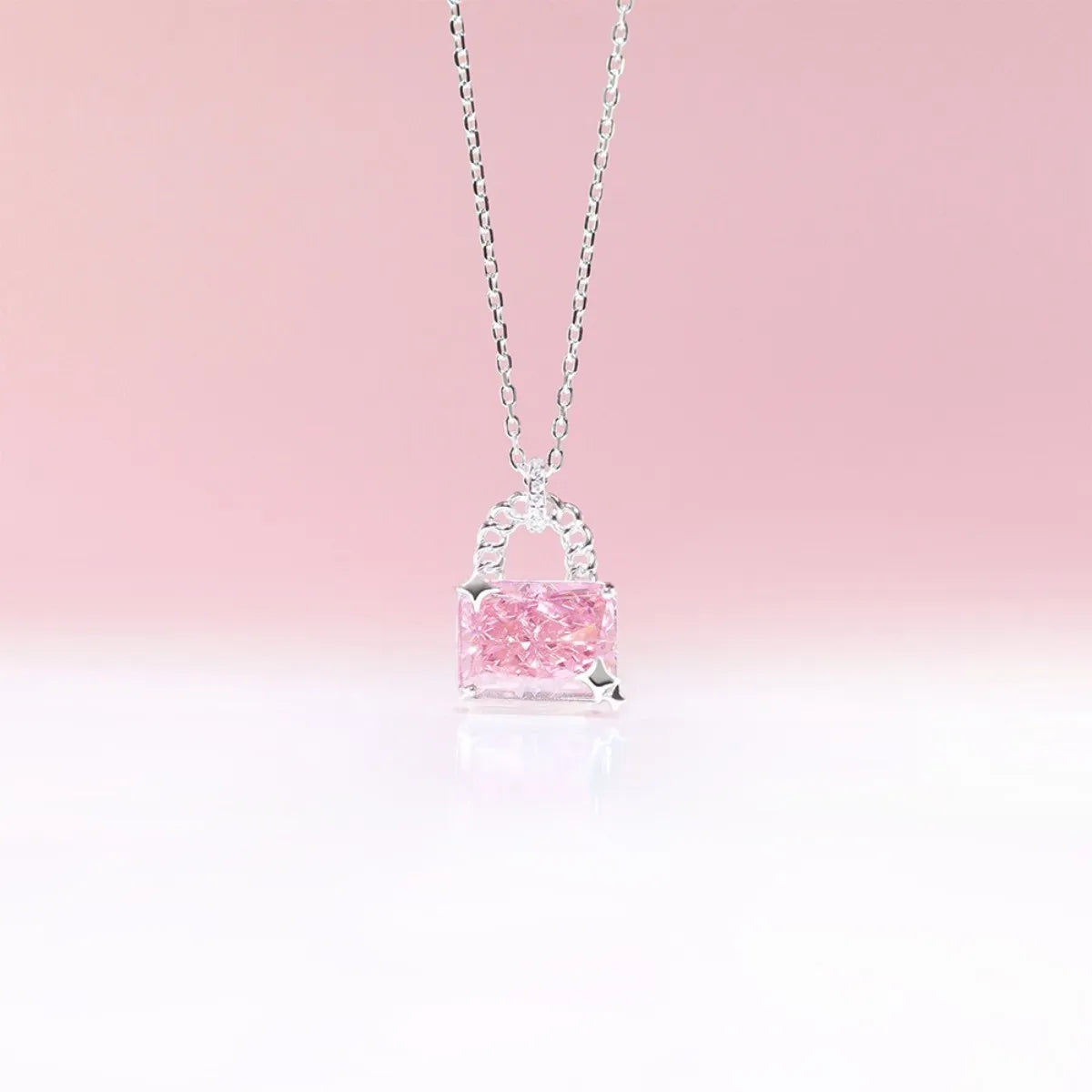 S925 Sterling Silver Pink Heart Key Necklace CZ Wing Pendant Adjustable