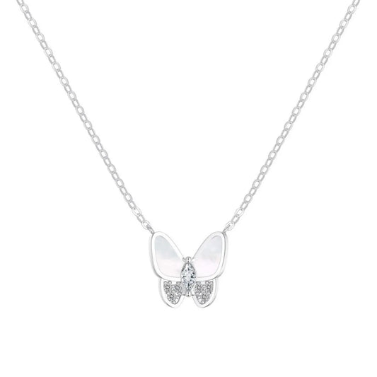 S925 Sterling Silver Butterfly Jewelry Set Mother of Pearl Necklace Bracelet Ring Earrings