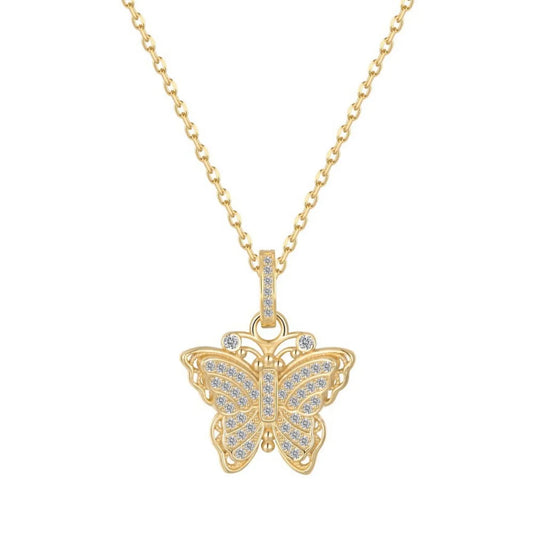 S925 Sterling Silver Vintage Butterfly Necklace CZ Gold Tone Adjustable