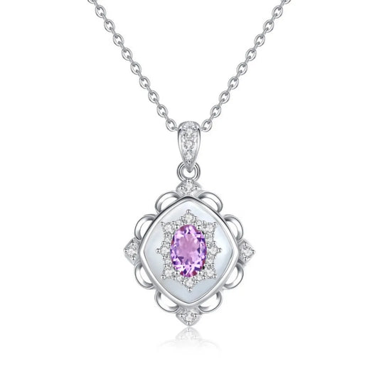 S925 Sterling Silver Retro Crystal Necklace Mother of Pearl 45 cm
