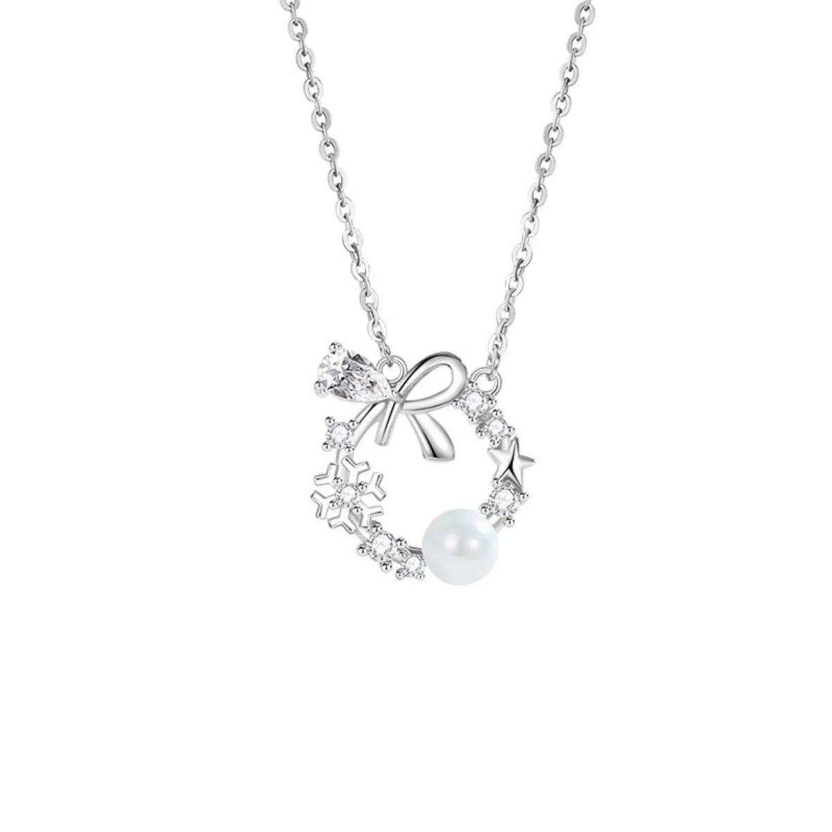 S925 Sterling Silver Bow Snowflake Necklace Minimalist Pendant