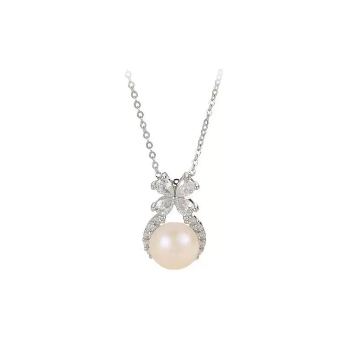 S925 Sterling Silver Bow Pearl Necklace Minimalist Pendant