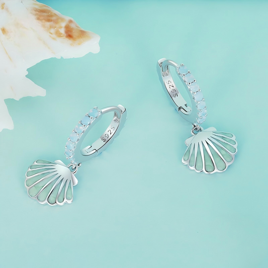 S925 Sterling Silver Light Blue Shell Stud Earrings with Zircon