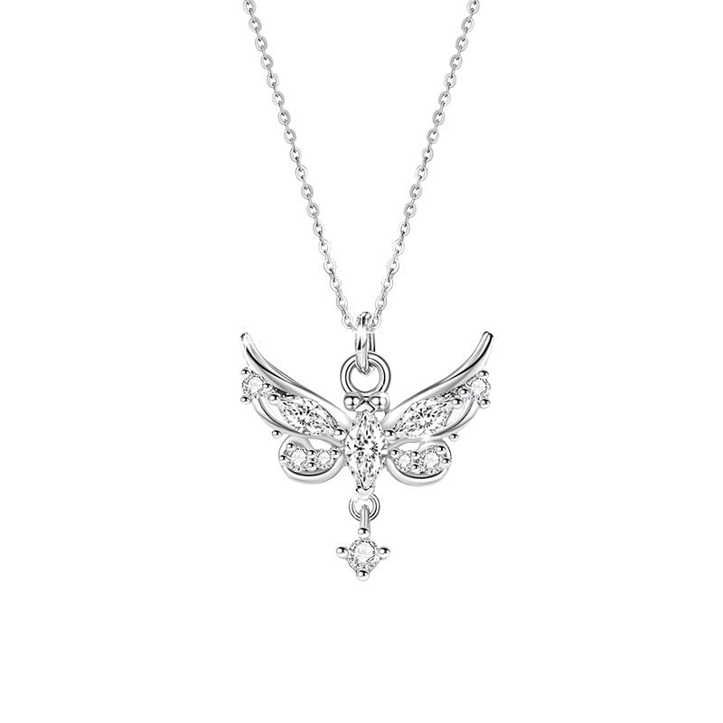 S925 Sterling Silver Butterfly Wing Necklace with Artificial Gems