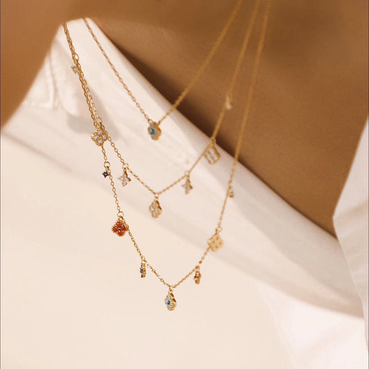 S925 Sterling Silver Lucky Clover Necklace and Bracelet Jewelry Set