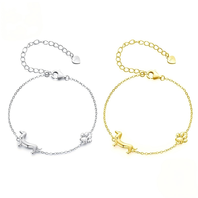 925 Sterling Silver Dachshund Joy Bracelet Gold Plated Dog Charm Bracelet