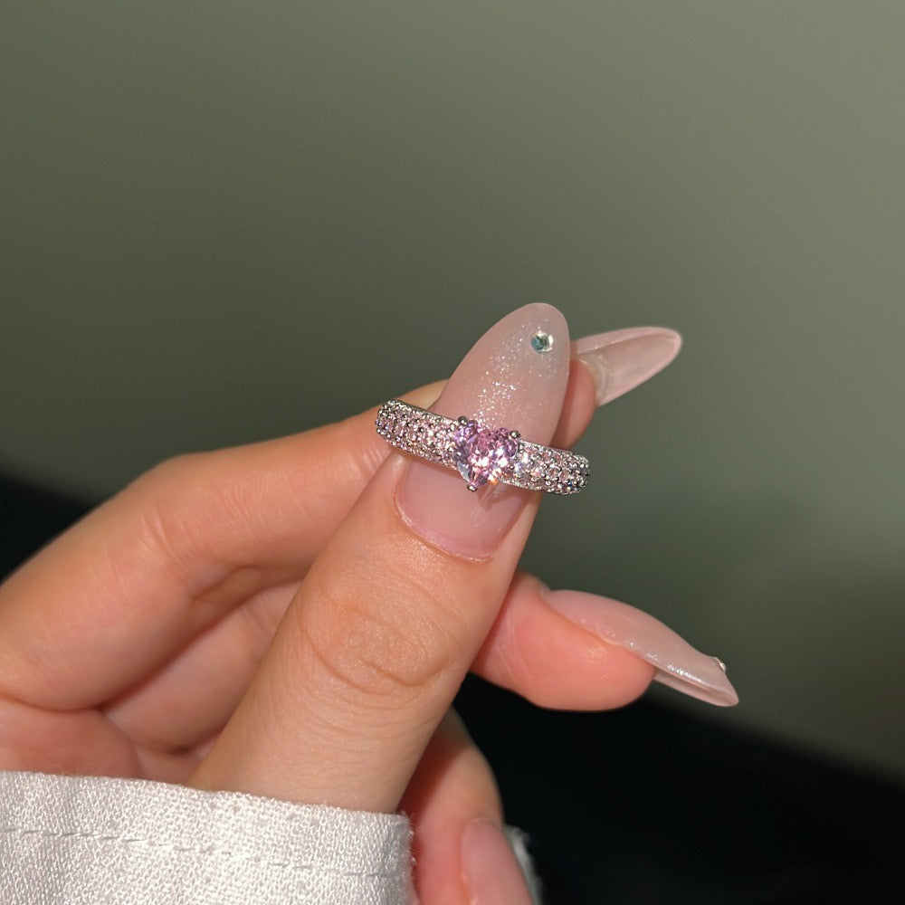 925 Sterling Silver Pink Pavé Heart Ring – Rosy Glimmer