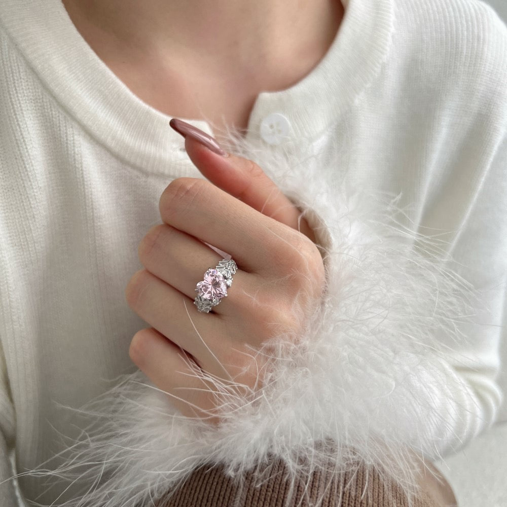 925 Sterling Silver Pink Heart-Cut Statement Ring – Regal Heart
