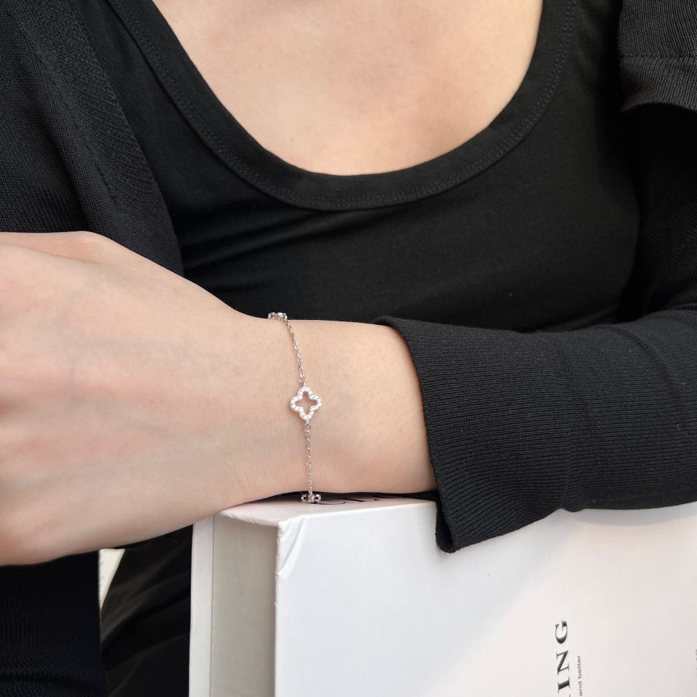 Lucky Whisper Clover Charm Bracelet with Zircon in S925 Sterling Silver
