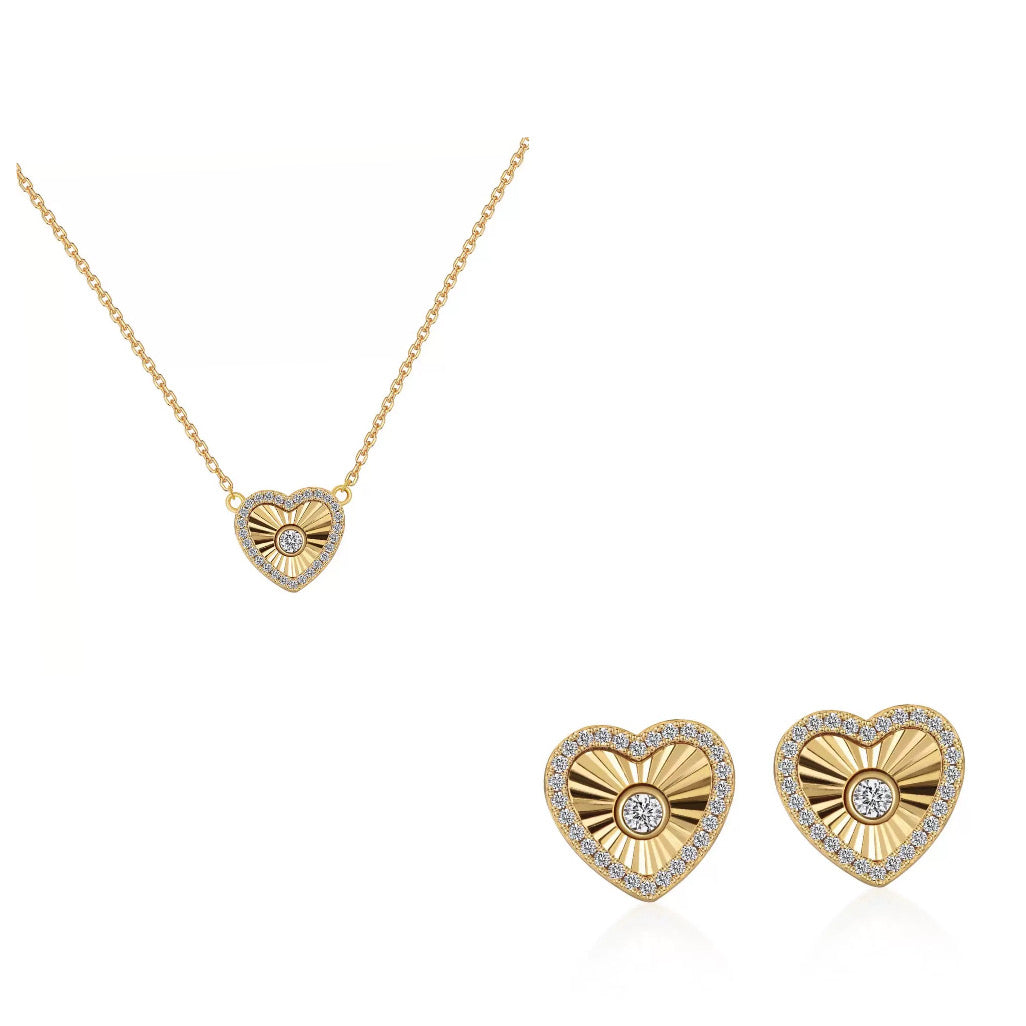 Radiant Heart S925 Silver Sunray Zircon Heart Jewelry Set