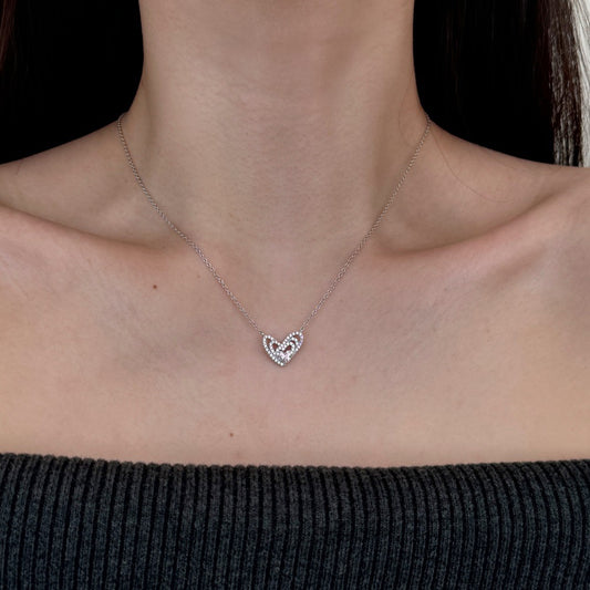 S925 Sterling Silver Endless Love Triple Heart Necklace Pink CZ Layered Pendant
