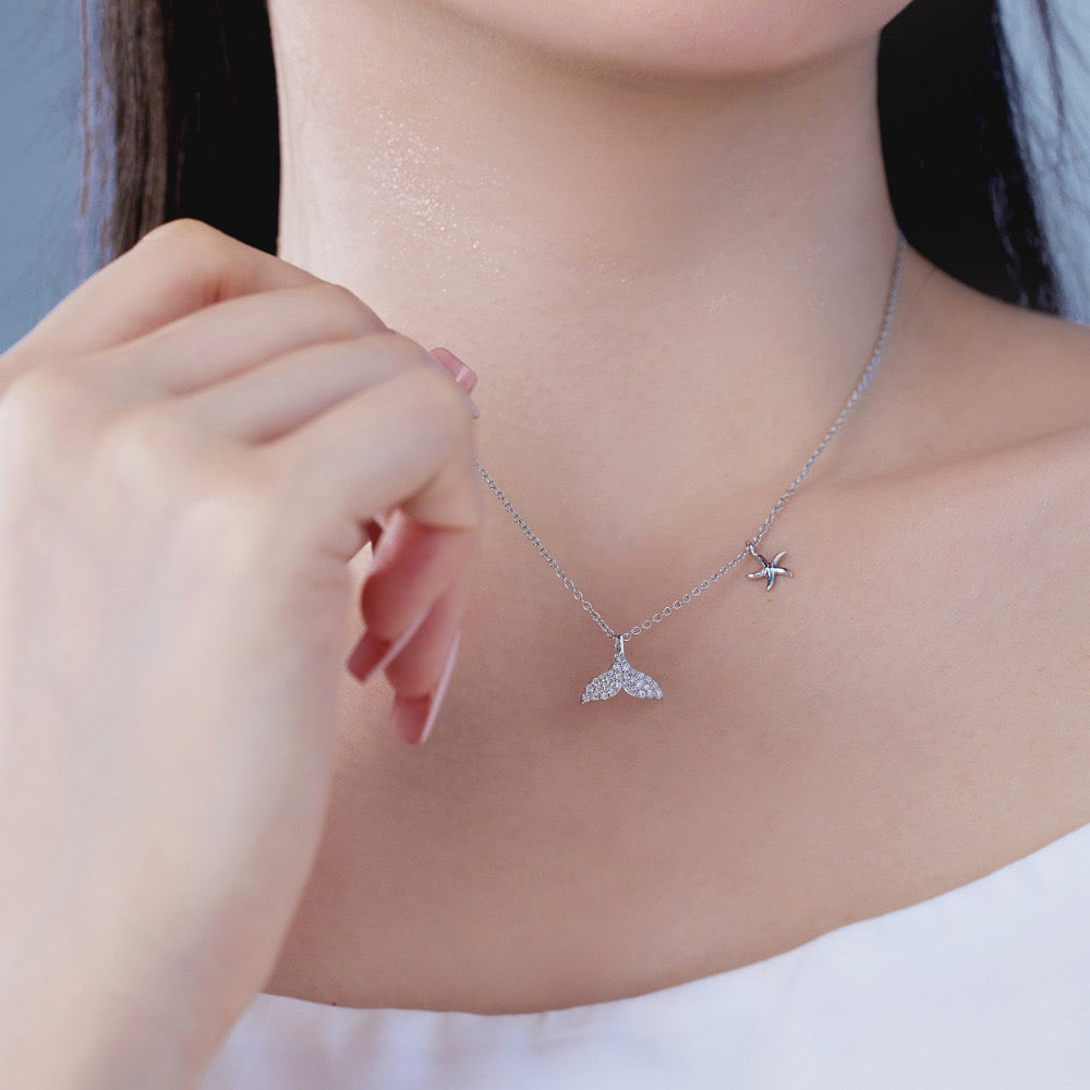 S925 Sterling Silver Starfish CZ Necklace Ocean Inspired Adjustable