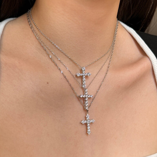 S925 Sterling Silver Heart Cross Geometric Pendant Necklace Collection