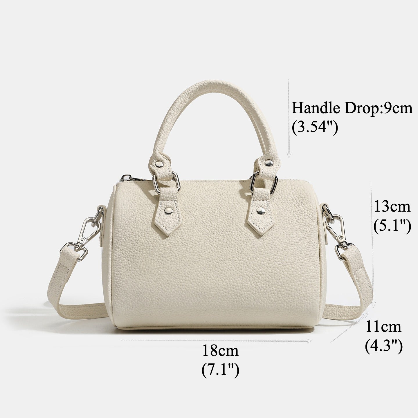 Women's Pebbled Cowhide Boston Barrel Bag with Detachable Strap