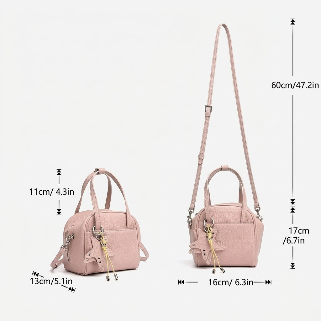 Women's Genuine Leather Mini Boston Bag with Star Charm