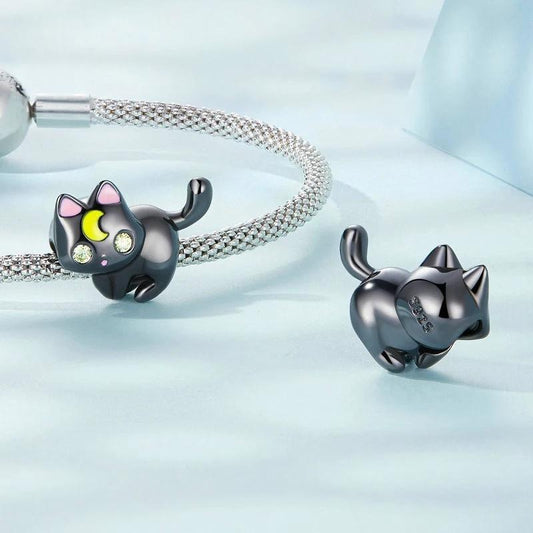 “Moonlit Cat” S925 Sterling Silver Zircon Halloween Bead